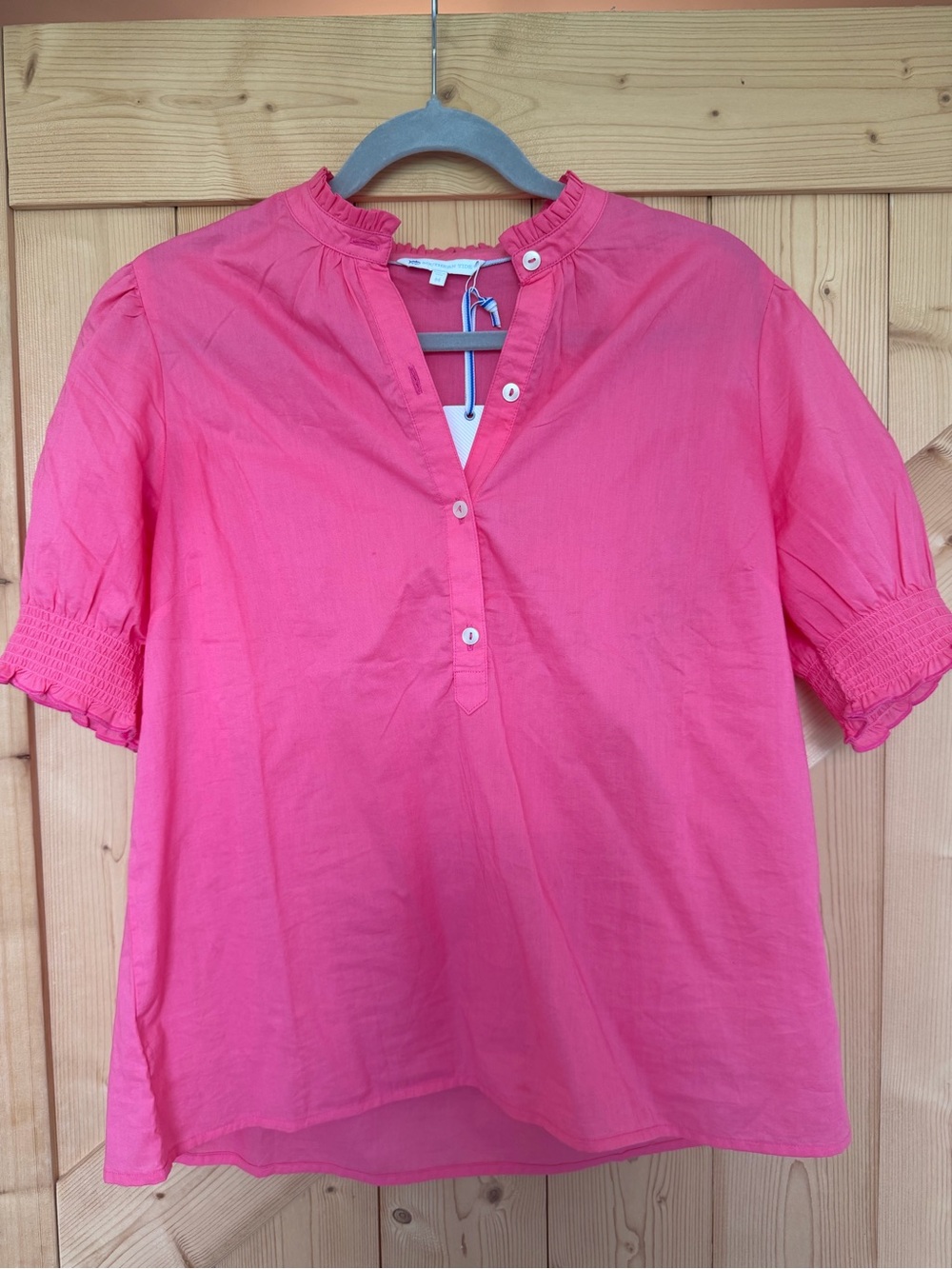 Southern Tide Coral Pink Ruffle-Neck Button Popover
